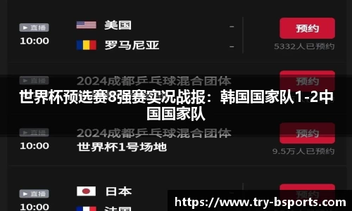 世界杯预选赛8强赛实况战报：韩国国家队1-2中国国家队